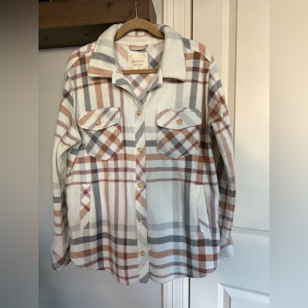 Altar'd State Cream and Brown Plaid Utility Jacket
